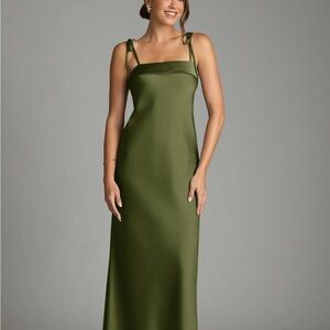 Azazie Olive Green Satin Tie-Strap Maxi Dress
